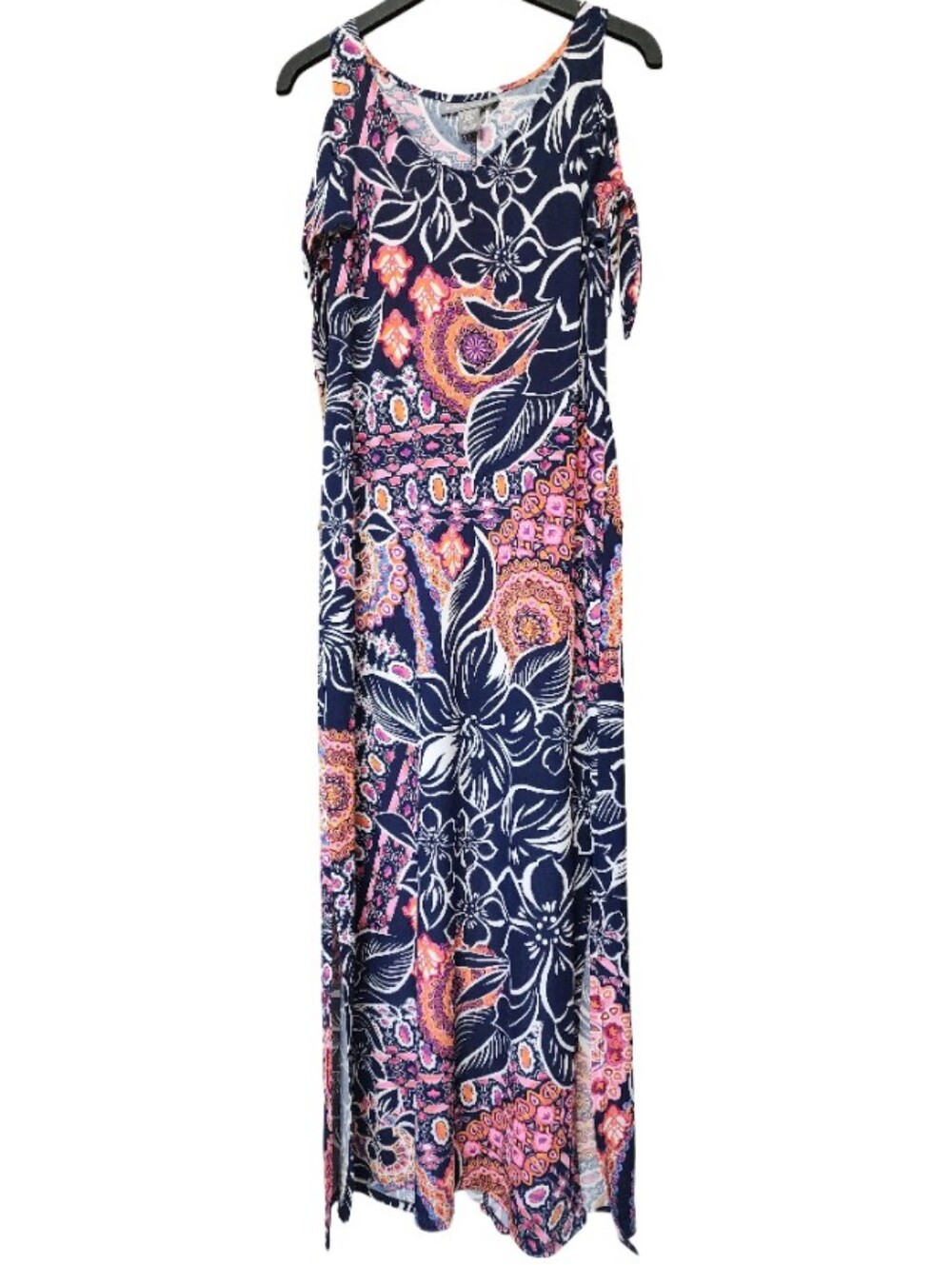 KATE & MALLORY Vibrant Floral Boho Cold Shoulder Summer Vacation Maxi Dress XS